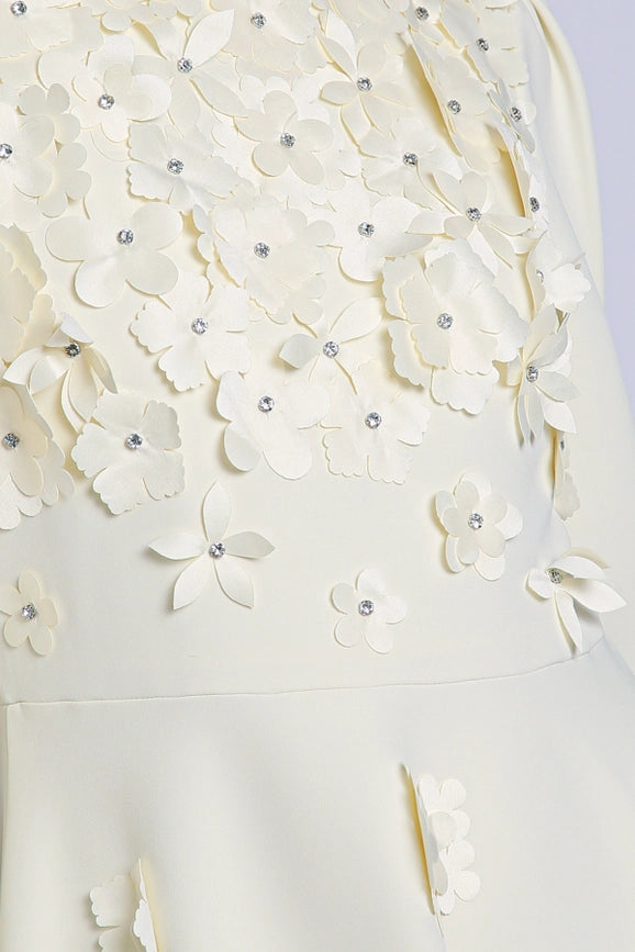 Embellished Floral Appliques A-Line Midi Dress Beige-Dress-Beulah Style-S-Beige-Urbanheer