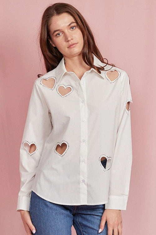 Embellished Heart Cut Out Long Sleeve Blouse White-Blouse-KIWI-S-White-Urbanheer