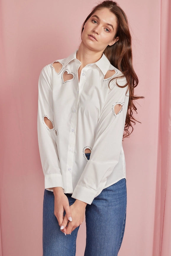 Embellished Heart Cut Out Long Sleeve Blouse White-Blouse-KIWI-S-White-Urbanheer