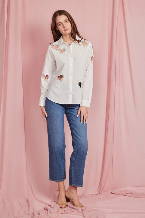 Embellished Heart Cut Out Long Sleeve Blouse White-Blouse-KIWI-S-White-Urbanheer