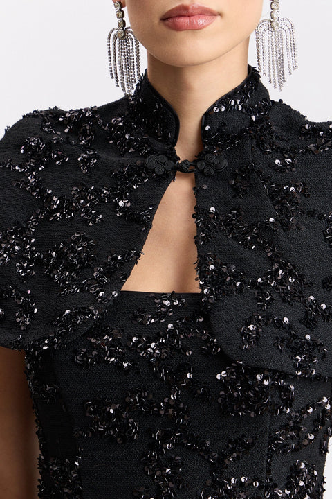 Embellished Mini Dress with Capelet