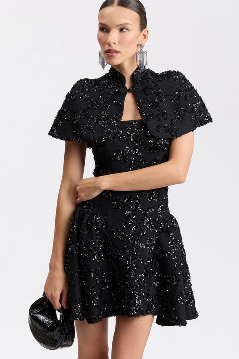 Embellished Mini Dress with Capelet