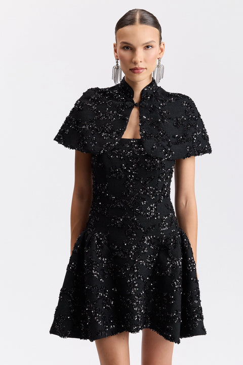 Embellished Mini Dress with Capelet