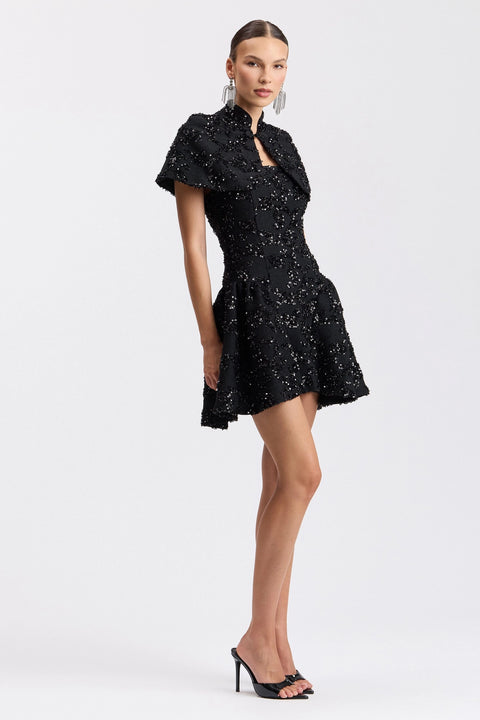 Embellished Mini Dress with Capelet