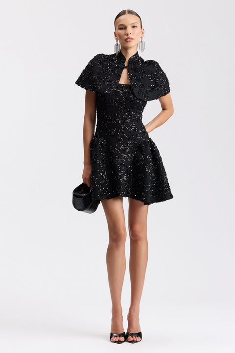Embellished Mini Dress with Capelet
