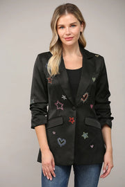 Embellished Scrunch Sleeve Blazer-Blazer-FATE-S-BLACK-Urbanheer