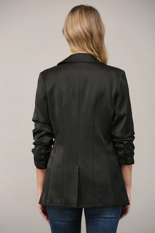 Embellished Scrunch Sleeve Blazer-Blazer-FATE-S-BLACK-Urbanheer