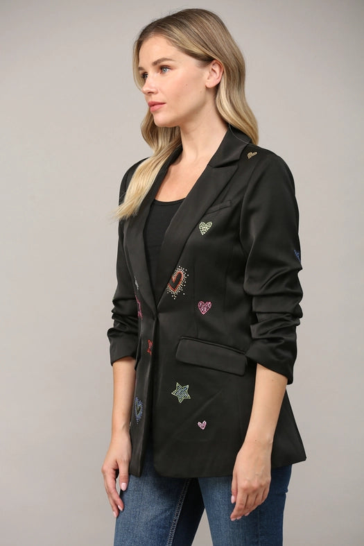 Embellished Scrunch Sleeve Blazer-Blazer-FATE-S-BLACK-Urbanheer
