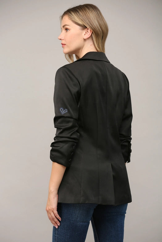 Embellished Scrunch Sleeve Blazer-Blazer-FATE-S-BLACK-Urbanheer