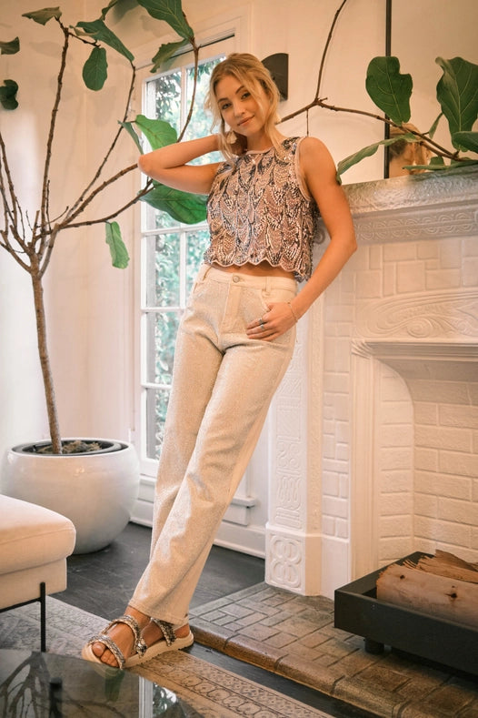 Embellished Sequin Scallop Crop Top Lavender-Top-Blue B-S-HOT PINK-Urbanheer