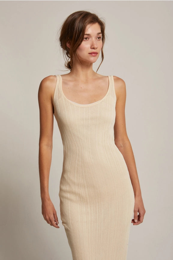 Emberly Semi Sheer Ribbed Maxi Dress CREAM-Dress-Crescent-XS-CREAM-Urbanheer