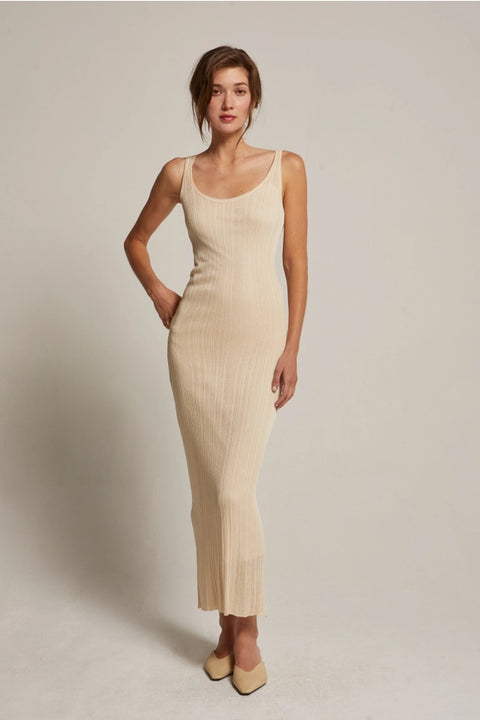 Emberly Semi Sheer Ribbed Maxi Dress CREAM-Dress-Crescent-XS-CREAM-Urbanheer