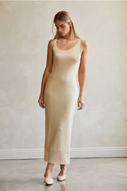 Emberly Semi Sheer Ribbed Maxi Dress CREAM-Dress-Crescent-XS-CREAM-Urbanheer