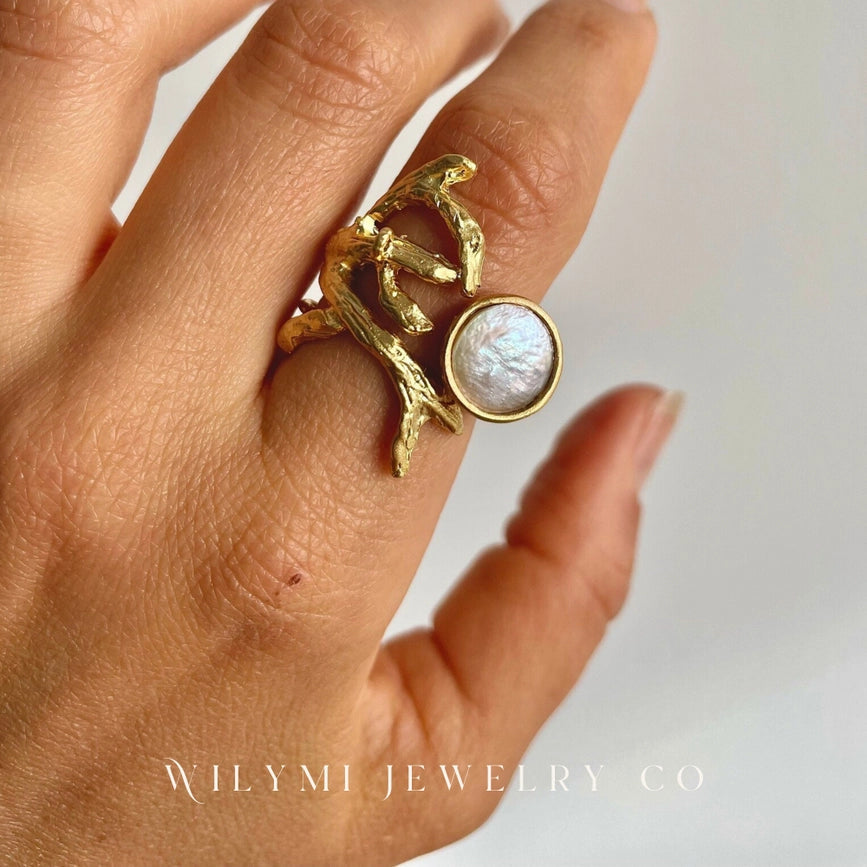 Embraced White Pearl Ring | 10x10mm | 24k Gold Filled-Ring-WILYMI Jewelry Co-1.1 in (2.8 cm)-Urbanheer