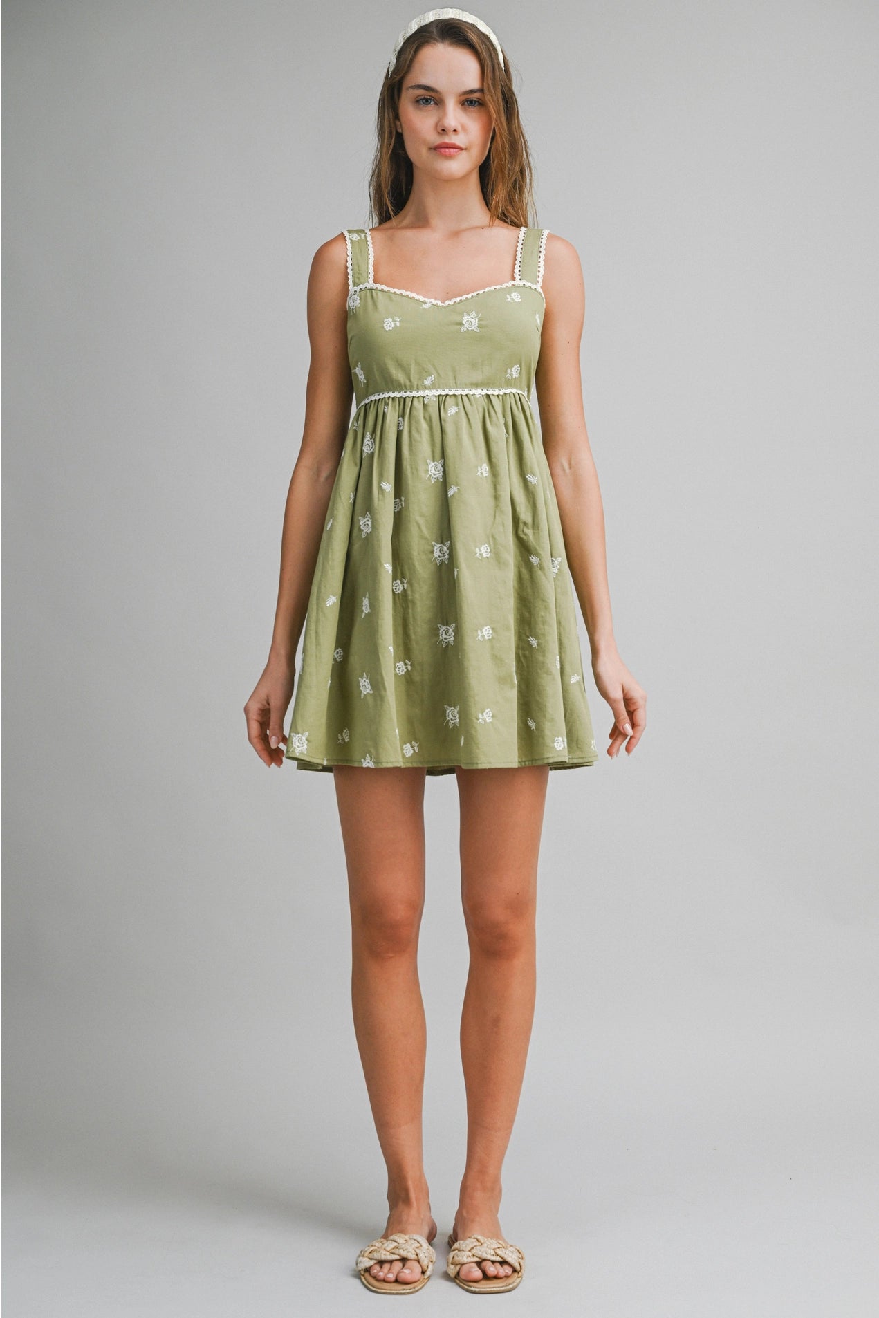 Embroidered Babydoll Mini Dress