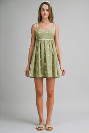 Embroidered Babydoll Mini Dress
