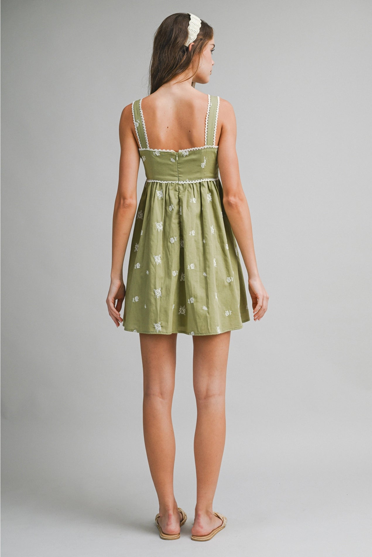 Embroidered Babydoll Mini Dress