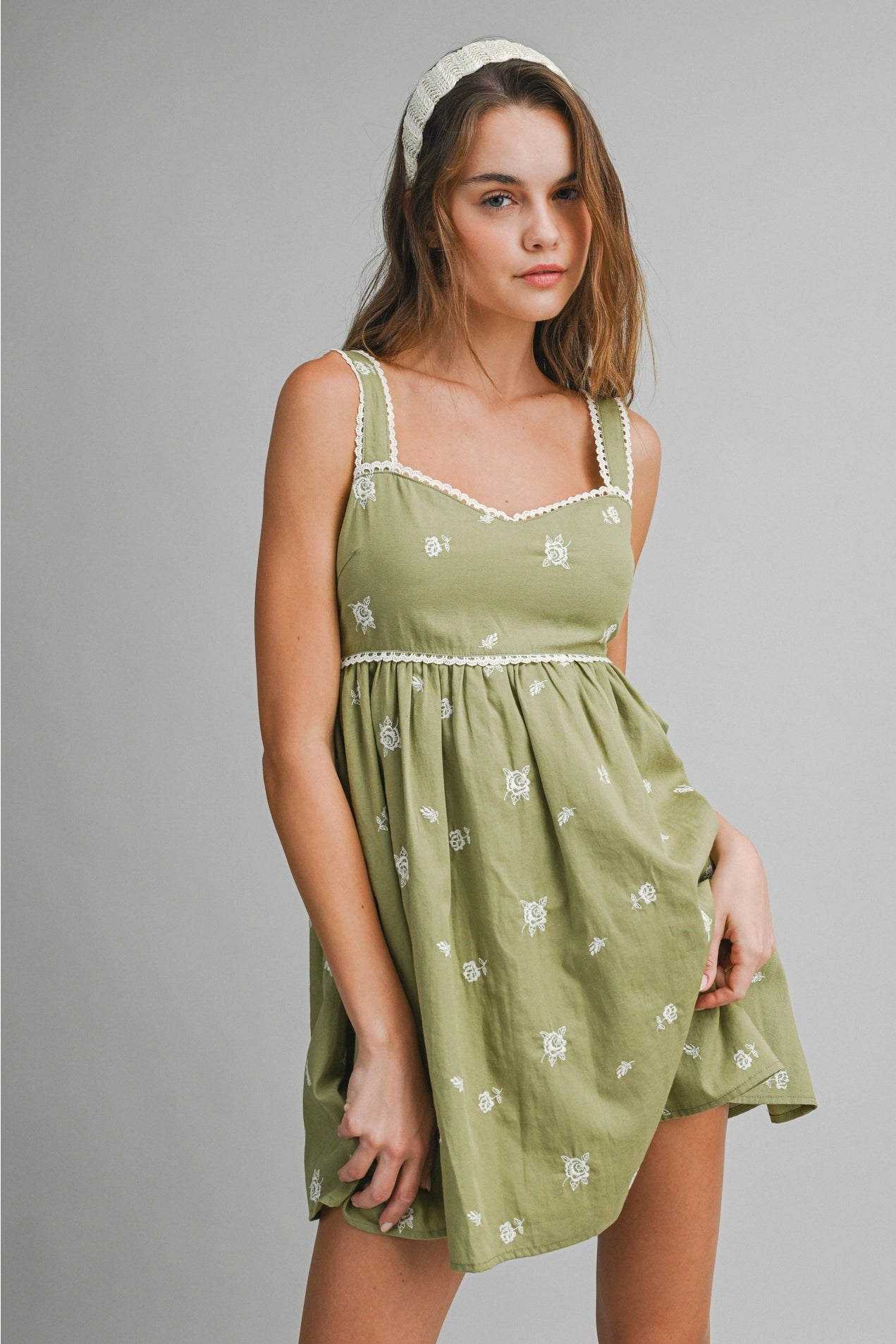 Embroidered Babydoll Mini Dress