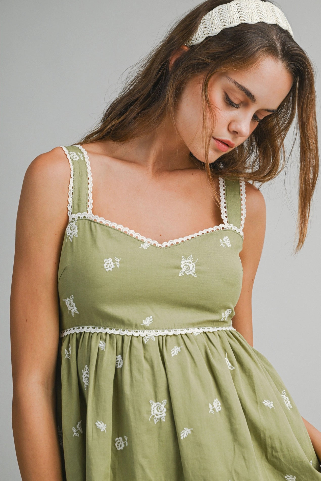 Embroidered Babydoll Mini Dress