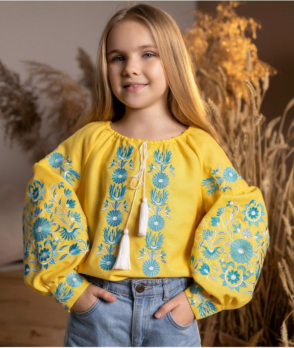Embroidered Blouse For A Girl Yellow-Blouse-Art Lev-116 cm/45.66 in-Urbanheer