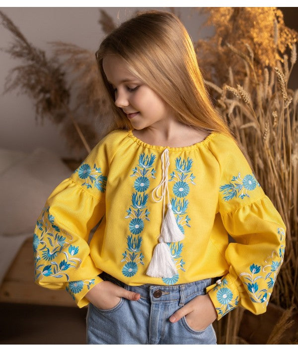 Embroidered Blouse For A Girl Yellow-Blouse-Art Lev-116 cm/45.66 in-Urbanheer