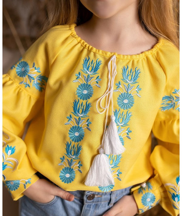 Embroidered Blouse For A Girl Yellow-Blouse-Art Lev-116 cm/45.66 in-Urbanheer