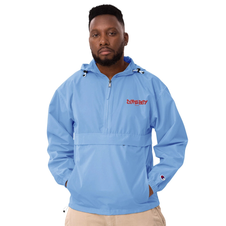 Embroidered Champion Packable Jacket Light Blue-Jackets-Dope Gurl Magic-S-Urbanheer