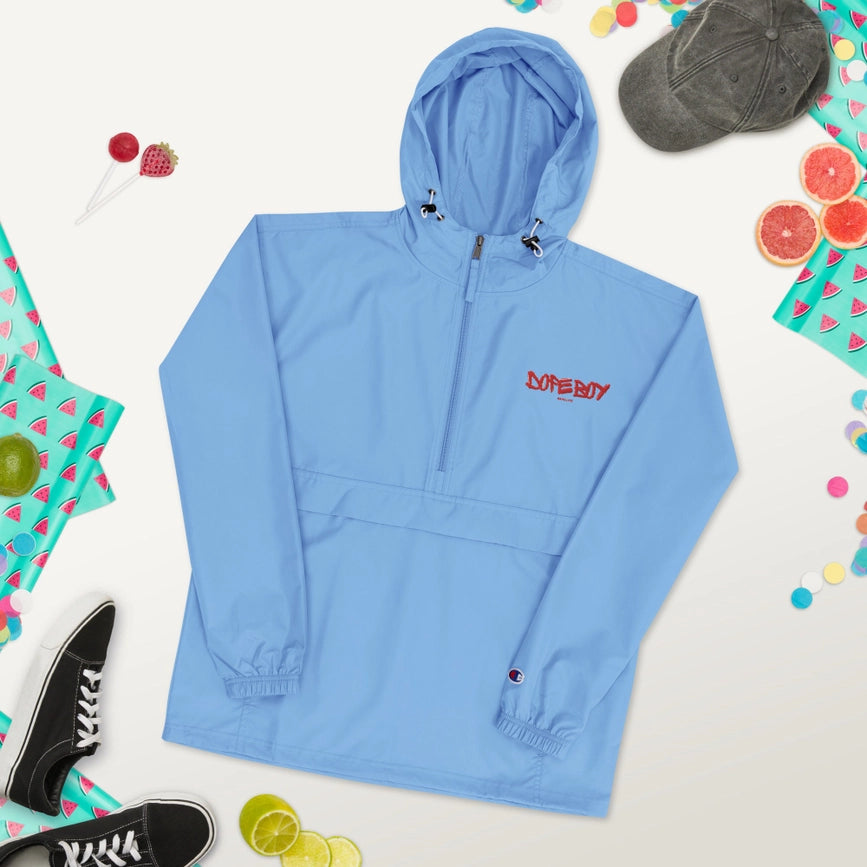 Embroidered Champion Packable Jacket Light Blue-Jackets-Dope Gurl Magic-S-Urbanheer
