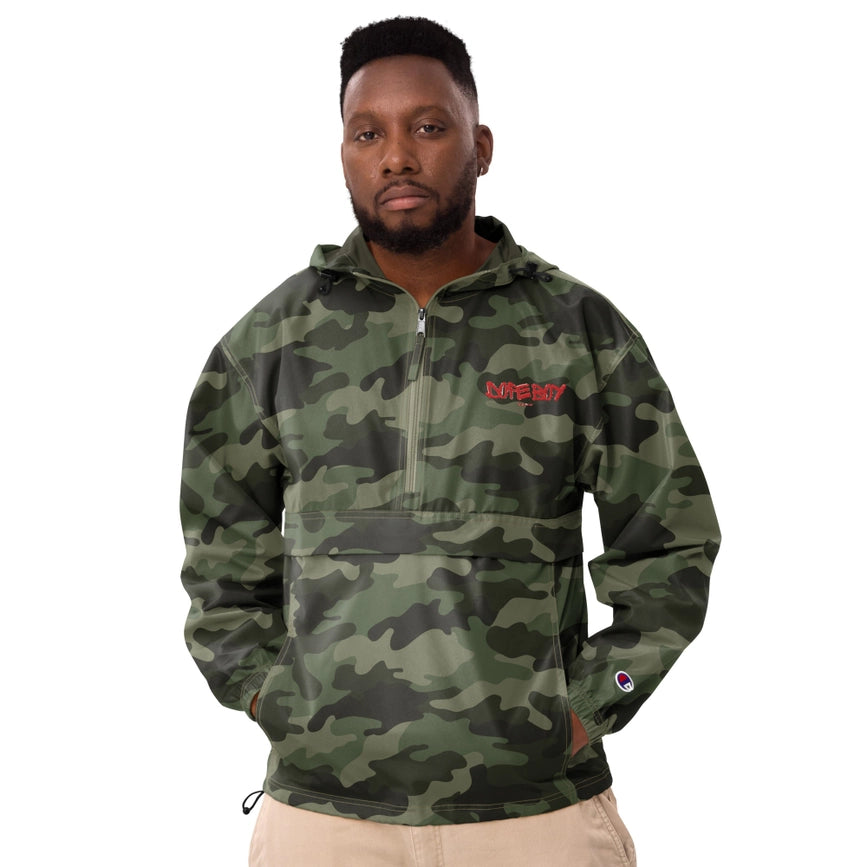 Embroidered Champion Packable Jacket Olive Green Camo-Jackets-Dope Gurl Magic-S-Urbanheer