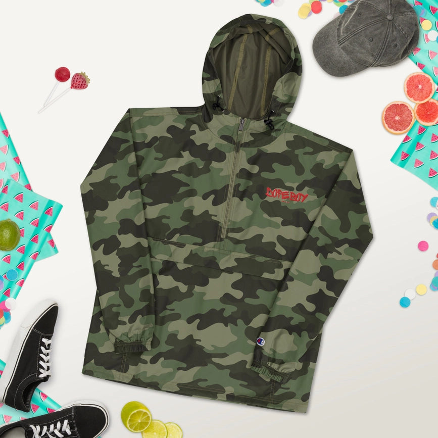 Embroidered Champion Packable Jacket Olive Green Camo-Jackets-Dope Gurl Magic-S-Urbanheer