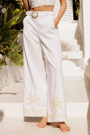 Embroidered Coastal Wide Leg Pants-Pants-Endless Blu-S-OFF WHITE-Urbanheer