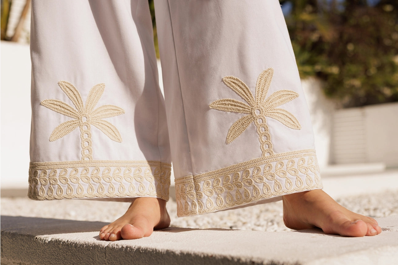 Embroidered Coastal Wide Leg Pants-Pants-Endless Blu-S-OFF WHITE-Urbanheer