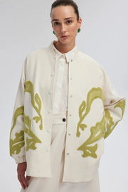 Embroidered Crepe Jacket Ecru-Jacket-Touché-S-Ecru-Urbanheer