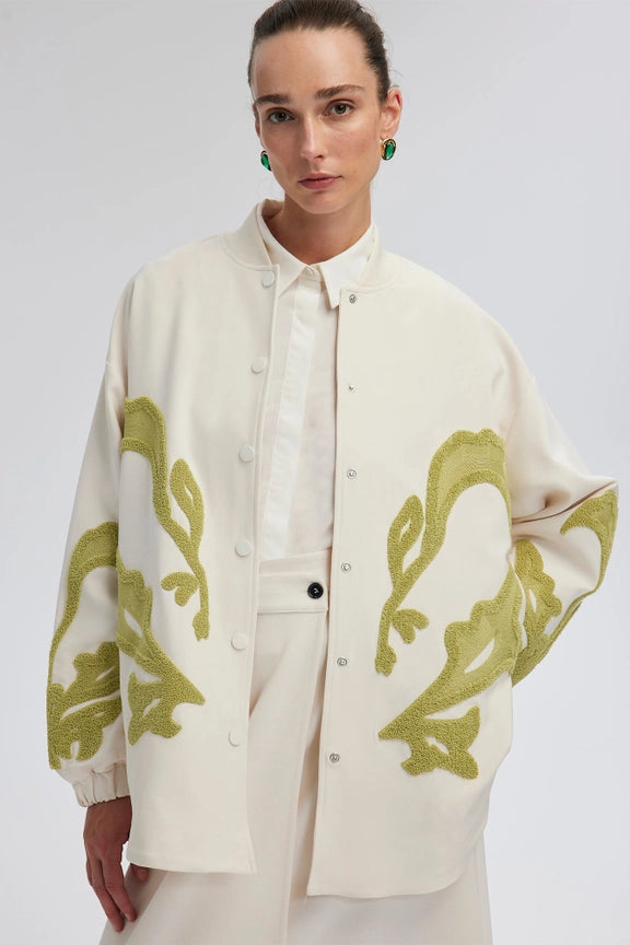 Embroidered Crepe Jacket Ecru-Jacket-Touché-S-Ecru-Urbanheer