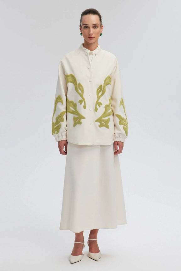 Embroidered Crepe Jacket Ecru-Jacket-Touché-S-Ecru-Urbanheer