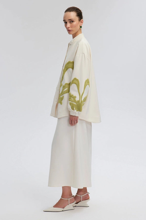 Embroidered Crepe Jacket Ecru-Jacket-Touché-S-Ecru-Urbanheer