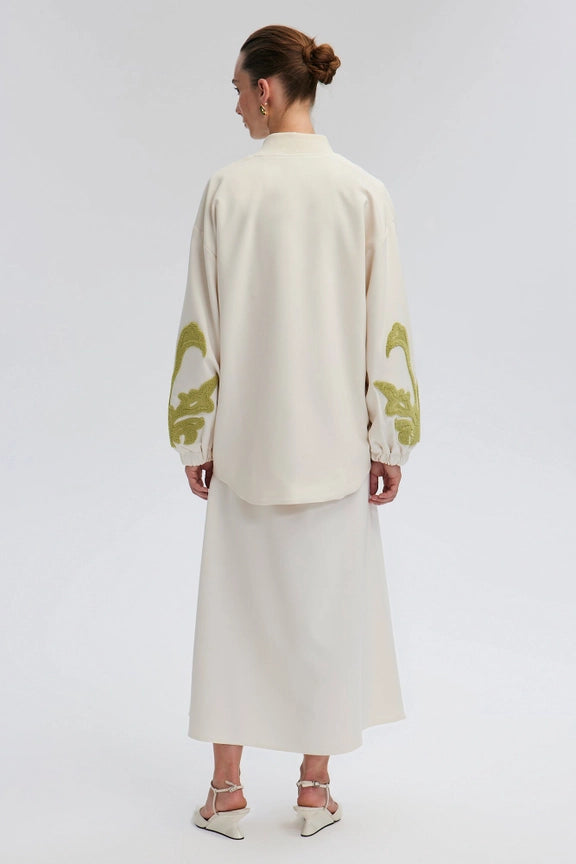 Embroidered Crepe Jacket Ecru-Jacket-Touché-S-Ecru-Urbanheer