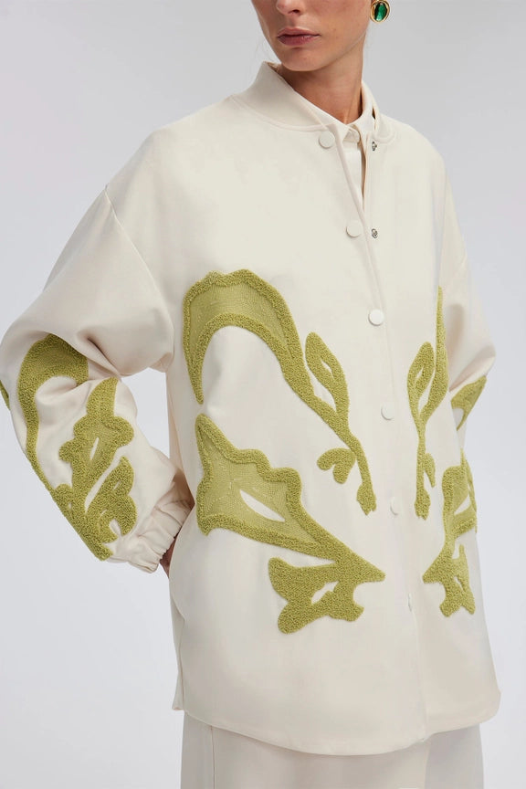 Embroidered Crepe Jacket Ecru-Jacket-Touché-S-Ecru-Urbanheer