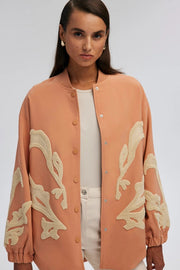 Embroidered Crepe Jacket Peach-Jacket-Touché-S-Peach-Urbanheer