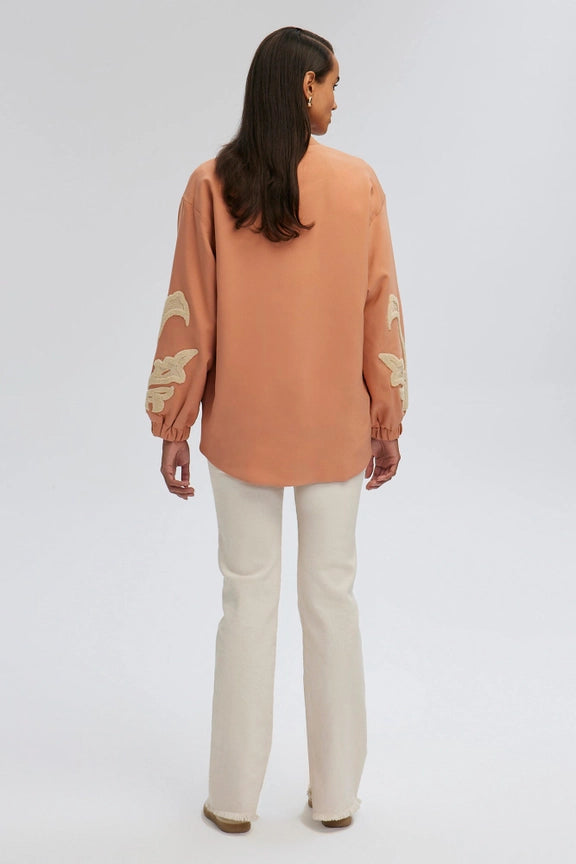 Embroidered Crepe Jacket Peach-Jacket-Touché-S-Peach-Urbanheer
