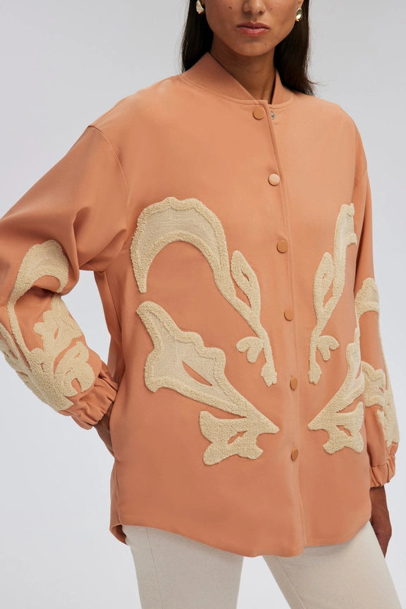 Embroidered Crepe Jacket Peach-Jacket-Touché-S-Peach-Urbanheer