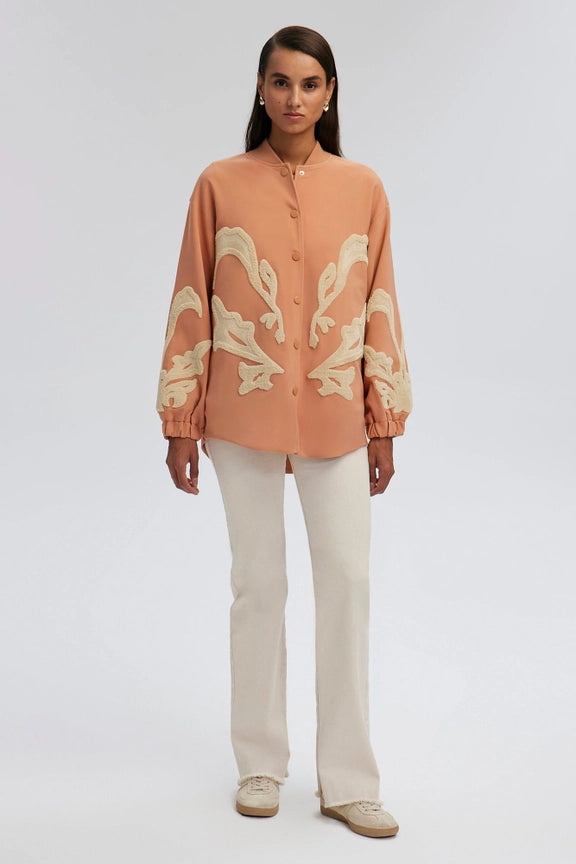 Embroidered Crepe Jacket Peach-Jacket-Touché-S-Peach-Urbanheer