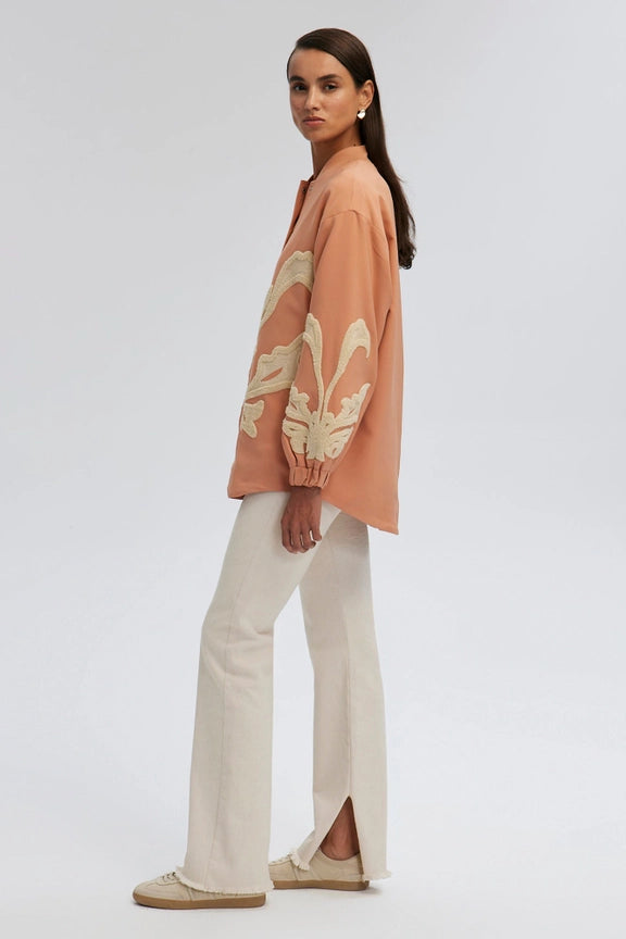 Embroidered Crepe Jacket Peach-Jacket-Touché-S-Peach-Urbanheer