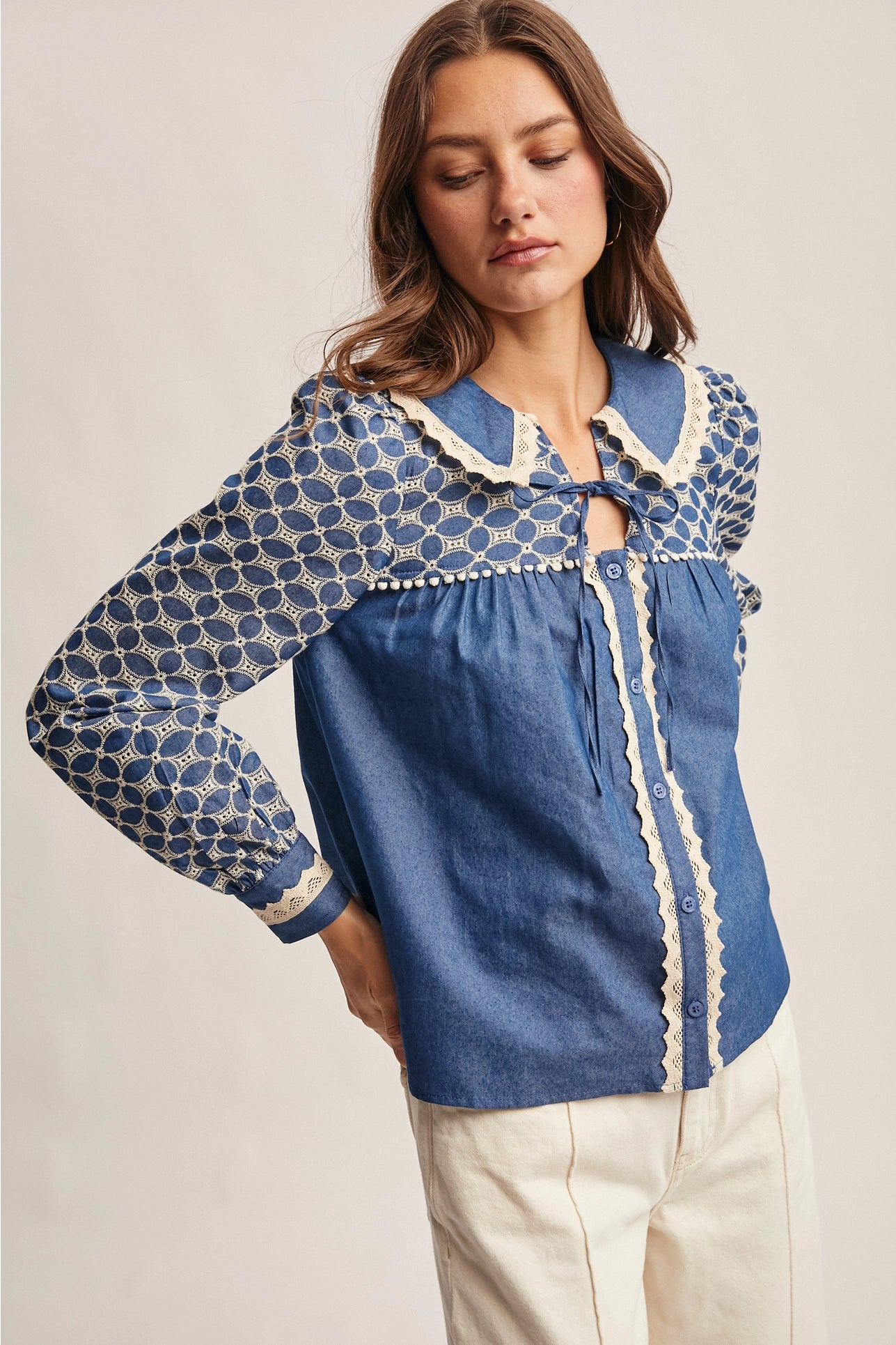 Embroidered Denim Blouse