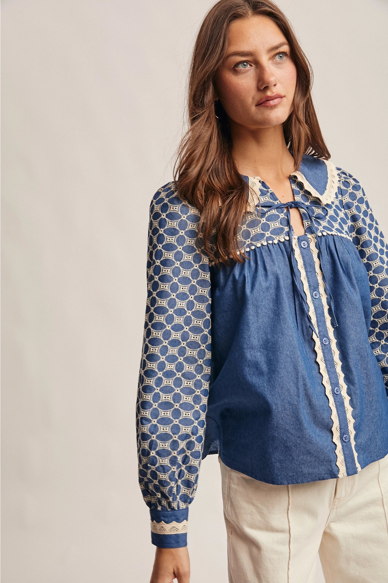 Embroidered Denim Blouse