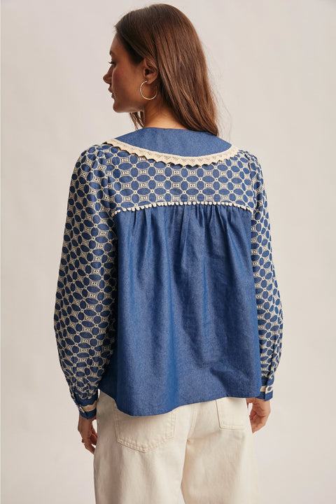 Embroidered Denim Blouse