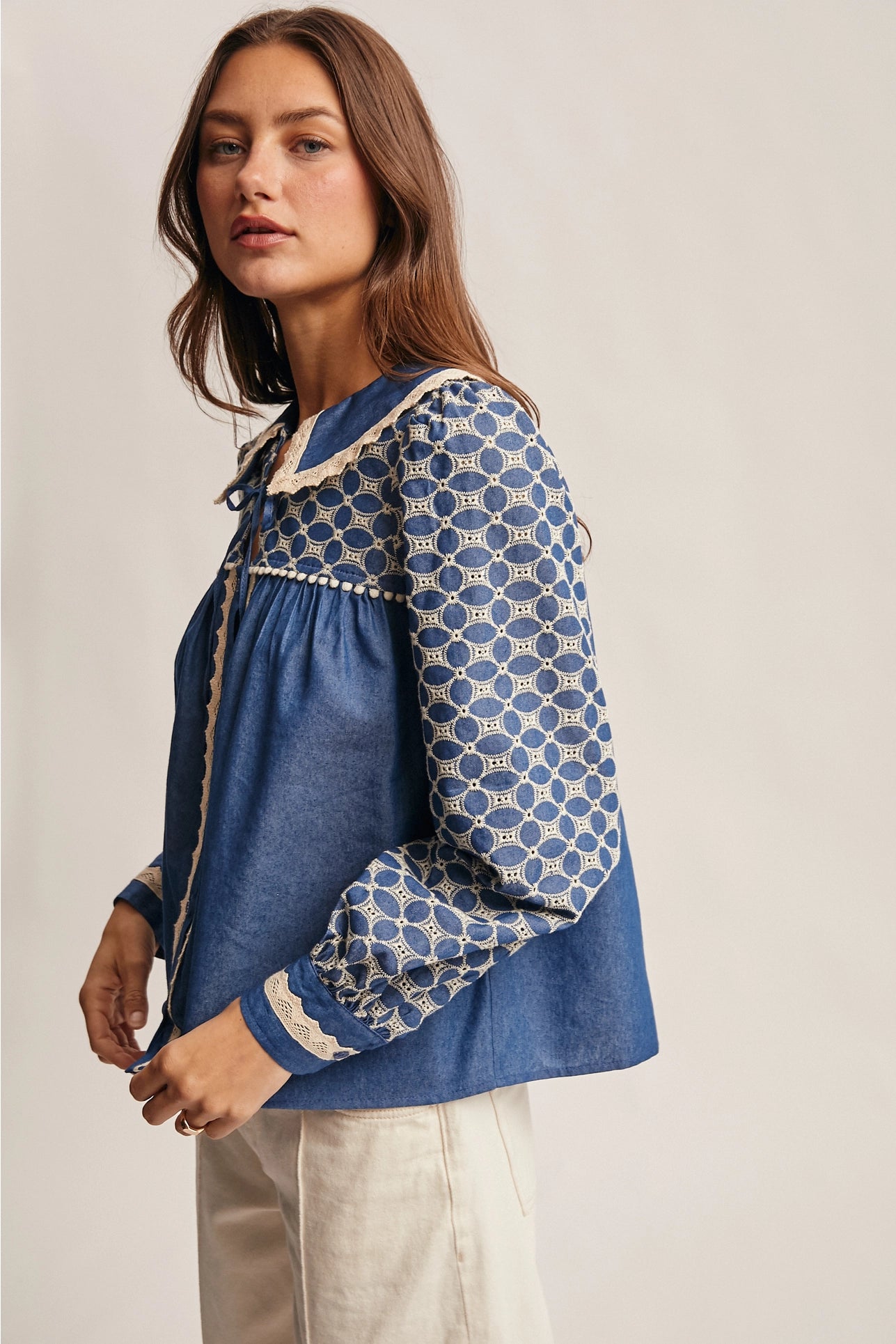 Embroidered Denim Blouse