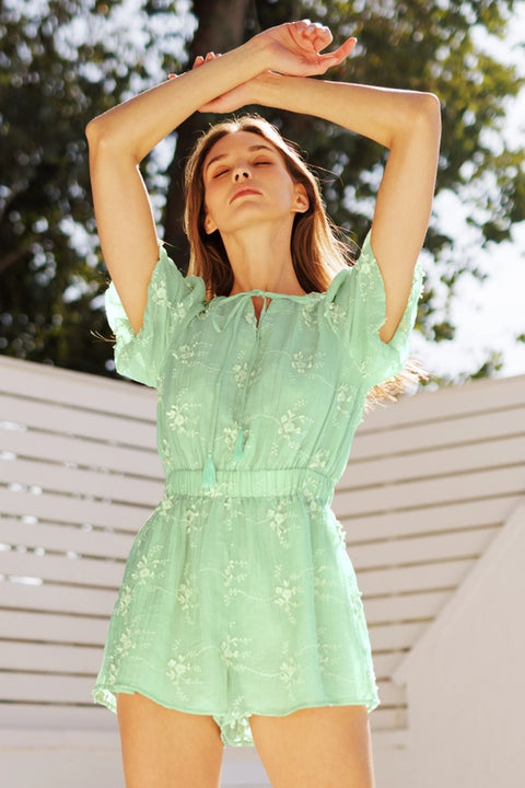 Embroidered Floral Short-Sleeve Romper-Romper-Endless Blu-S-SAGE-Urbanheer