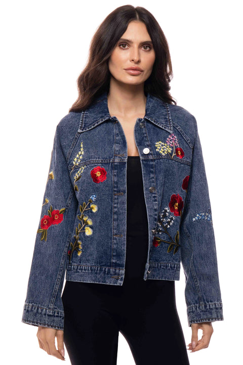 Embroidered Flora Denim Jacket | Blue