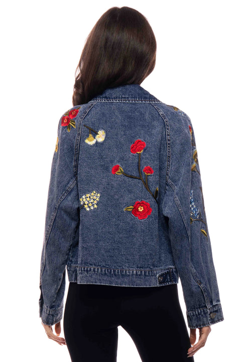 Embroidered Flora Denim Jacket | Blue